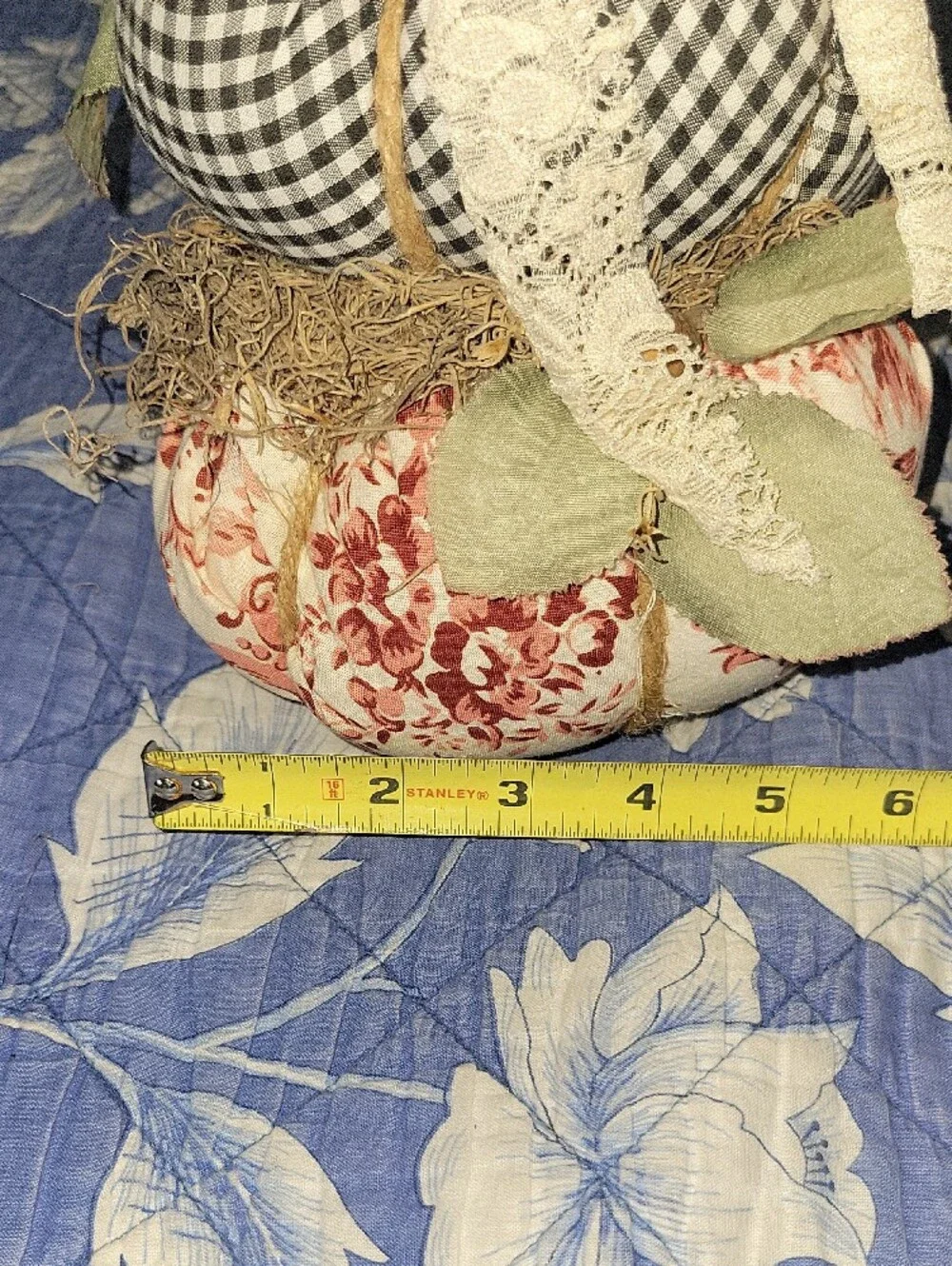 Handmade Rustic Fabric Stacked Pumpkin Fall Decor Gingham Floral Lace